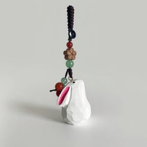 Porte-clés lapin sculpté fait main, Ping an, pêche, pendentif fleur, voiture, cartable, chaîne pour téléphone portable, cadeau pour ami