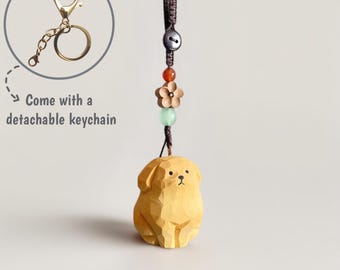 Wooden Golden Retriever Dog Keychain, Carved Lucky Purse Bag Charms Keychain，Phone Chain，Car Hanging, Birthday Gift,Dog Pendant,,Ornament