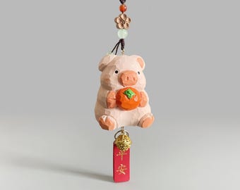 Handmade Wooden Pig Car Pendant - Adorable & Creative Car Accessory, Perfect for Good Luck and Decoration, Ideal Gift for Family and Friends