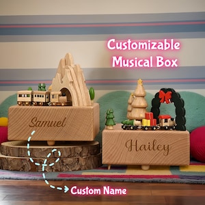 Personalized Wooden Music Box: Train, Carousel, or Ballerina