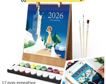 DIY Hand-Painted 2026 Calendar: Plant-Based Paints, Wall Canlendar,Art Canvas Gift for Home Desk Wall Decor,paint by numbers calendar