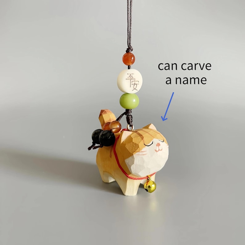 Handmade Wooden Cat Keychain,Custom Name Pet Keychain,Bag Charms,Car Keyring,Car Accessories,Lucky Purse Charms,Gift to Cat Lover Phone chain 1