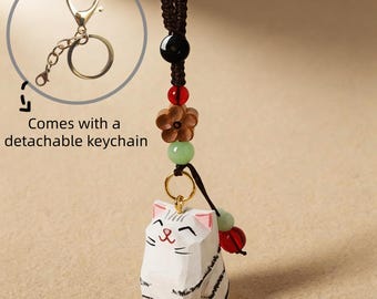 Hand Carved Wooden Cat Keychain, Cute Pet Keychain, Bag Charms, Car Hanging Ornament, Lucky Purse Charms, Handmade Gift for Cat Lovers