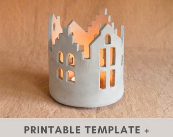 Tea light houses pottery template | slab building | tea light holder | Christmas candle holder | printable template | diy pottery at home