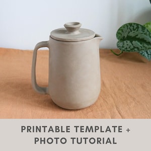 modello per piccola brocca in ceramica / tutorial per la costruzione di lastre / brocca per tè e caffè con coperchio / strumenti per ceramica / modello stampabile / ceramica fai da te