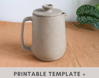 small jug pottery template | slab building tutorial | tea and coffee pitcher with lid | ceramic tools | printable template | diy pottery