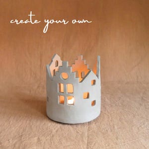 Modello di ceramica per casette portacandele / costruzione di lastre / portacandele / portacandele natalizio / modello stampabile / ceramica fai da te a casa immagine 6