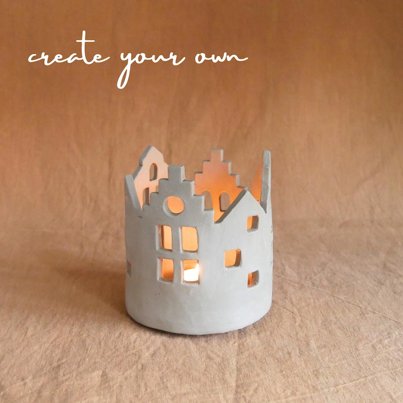 Modello di ceramica per casette portacandele / costruzione di lastre / portacandele / portacandele natalizio / modello stampabile / ceramica fai da te a casa immagine 6