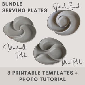 Paquete de 3 plantillas de cerámica para platos de servir / tutorial para construir con losas / plato para aperitivos / cuenco para patatas fritas y salsas / plantilla imprimible / cerámica DIY