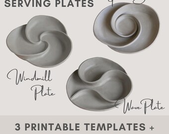 Serving Plate Bundle 3 pottery templates | slab building tutorial | snack plate | chip and dip bowl | printable template | diy pottery
