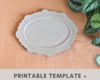 Cottage Plate pottery template for slab building | printable ceramic template with photo tutorial to create an oval serving plate