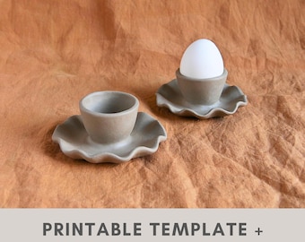 Wavy egg cup pottery template | slab building tutorial | ceramic egg holder for soft & hard boiled eggs | ceramic tools | printable template