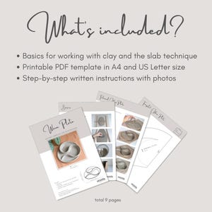 May include: A collection of printed instructions and templates for clay slab building. The image shows several pages with the title "Wave Plate" and step-by-step instructions with photos. The text "What's included?" is at the top.