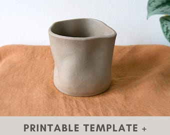 organic cup pottery template | slab building | tea and coffee ceramic mug | easy ergonomic thumb cup | ceramic tools | printable template
