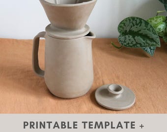 coffee maker set pottery template | slab building tutorial | pour over coffee maker and jug | ceramic tools | printable template