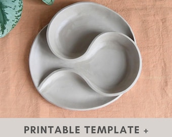 Wave Plate pottery template for slab building | ceramic tools | snack plate | chip and dip bowl | printable template | diy pottery tutorial