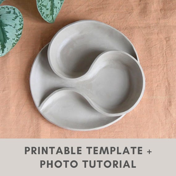 Wave Plate pottery template for slab building | ceramic tools | snack plate | chip and dip bowl | printable template | diy pottery tutorial