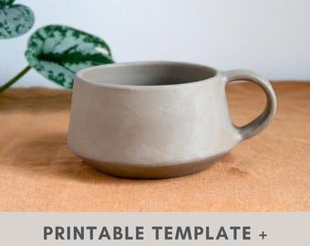 wide conic mug pottery template for slab building | large tea and coffee ceramic cup with handle | printable template | diy pottery