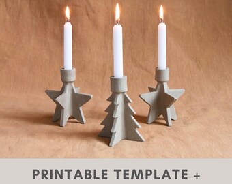 Small Candle Holder pottery template | slab building | star and tree candle holder | Christmas candle holder | printable template