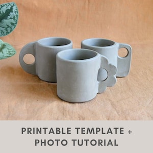 coffee mug pottery template | slab building tutorial | small mug for espresso | ceramic cup with 3 different handles | printable template