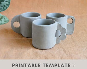 coffee mug pottery template | slab building tutorial | small mug for espresso | ceramic cup with 3 different handles | printable template