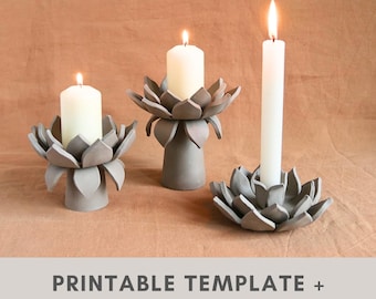 Flower Candle Holder pottery template | slab building | trinket dish | flower bowl decoration | printable template | diy pottery