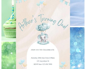 Editable First Birthday Invitation & Thank you card Template | Boy Birthday Invite Digital Download | 1st Birthday Evite | Instant Download