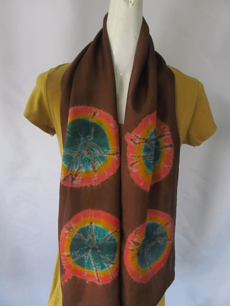 Shibori Scarf, Magenta & Brown