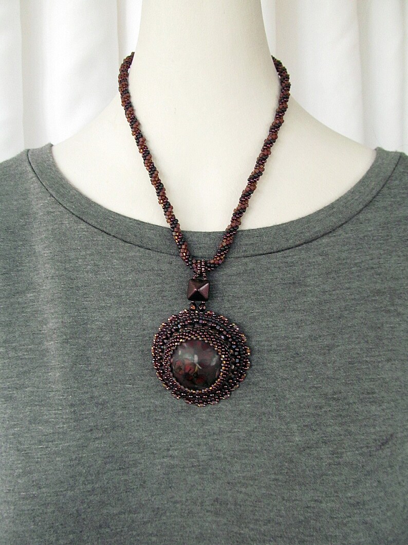 Bead Embroidery Necklace on Kumihimo Chain with Matching Bracelet image 8