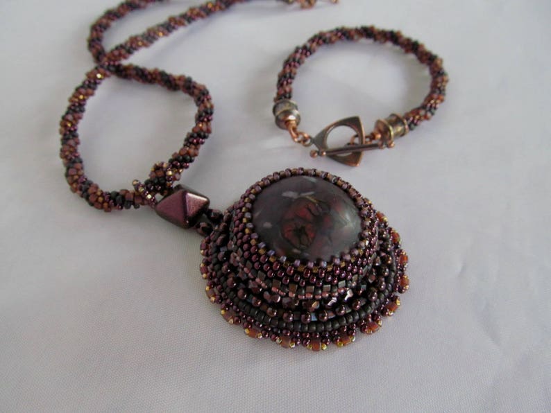 Bead Embroidery Necklace on Kumihimo Chain with Matching Bracelet image 2