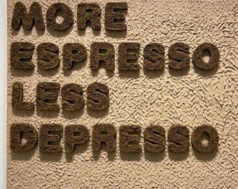 Textured 3D Coffee Bar Art | "More Espresso Less Depresso" Mixed Media Sign