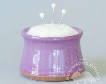 Handmade pin cushion, stoneware pincushion with alpaca fiber