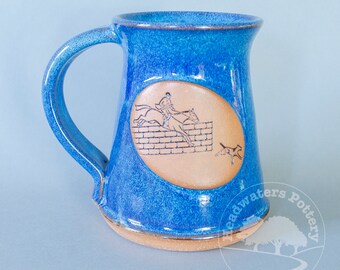 Handmade Fox Hunting mug, Jumping Horse Mug, Equestrian Mug, Foxhunter