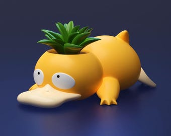 Cache-pot Pokémon Psyduck psykokwak – Pot de fleurs et de succulentes imprimés en 3D | 15 cm | Peint