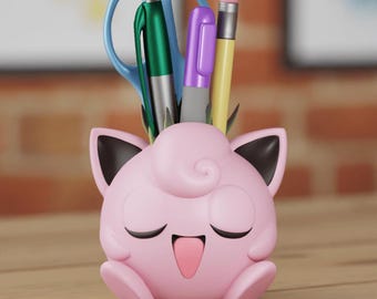 Jigglypuff Pokémon-planter – 3D-geprinte pennenhouder, bureaudecor