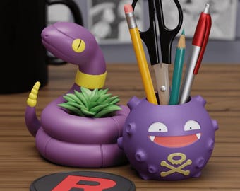 Team Rocket Home Office Set – 3D Printed Koffing & Ekans Pen Holder Planter