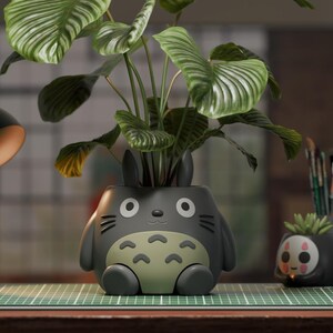 3D Printed Totoro Planter with Moveable Legs: Anime Desk Decor image 2