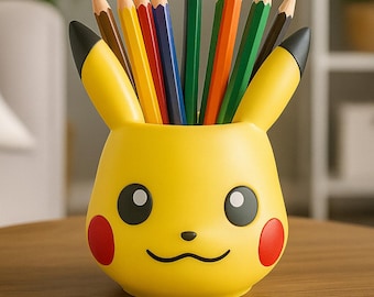 Pikachu-pennenhouder – leuke bureauopberger – 3D-geprint pennenbakje – Pokemon-fancadeau – bedrukt in kleur