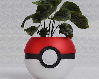 Pokeball-planter – 3D-geprinte Pokémon-bloempot | Geeky vetplanthouder cadeau voor fans