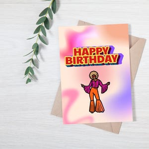 Tanzende Geburtstagskarte, Boogie Geburtstag druckbar, Rosa Lila Farbverlauf Digitale Karte, Lustiger Happy Birthday Download, Sofort druckbar