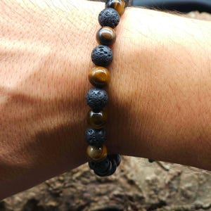Natural Tiger Eys and Lava Stone Bracelet | Ajdustable Gemstone Jewelry | Aromatherapy Diffuser Bracelet