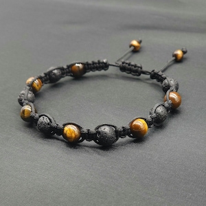 Mens  bracelet • Tiger eye bracelet  • Lava Bracelet • Mens Bracelet Beaded • Knitted bracelet •Natural Gemstone • Gift for Him• Handmade