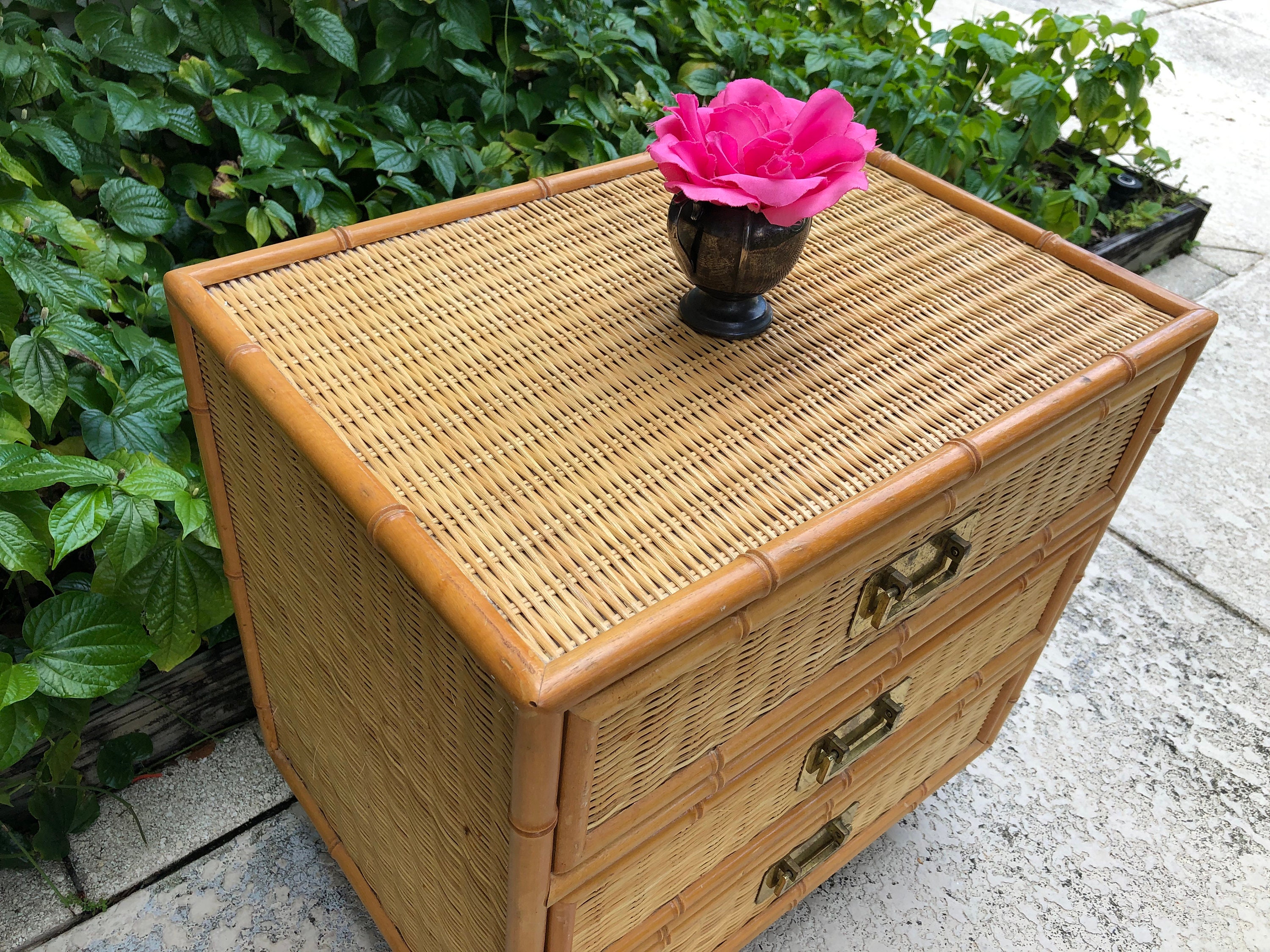 BAMBOO RATTAN NIGHTSTAND / Island Style Bamboo Rattan Etsy