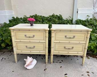 Henry Link Nightstands Bali Hai Faux Bamboo A Pair of Chinoiserie