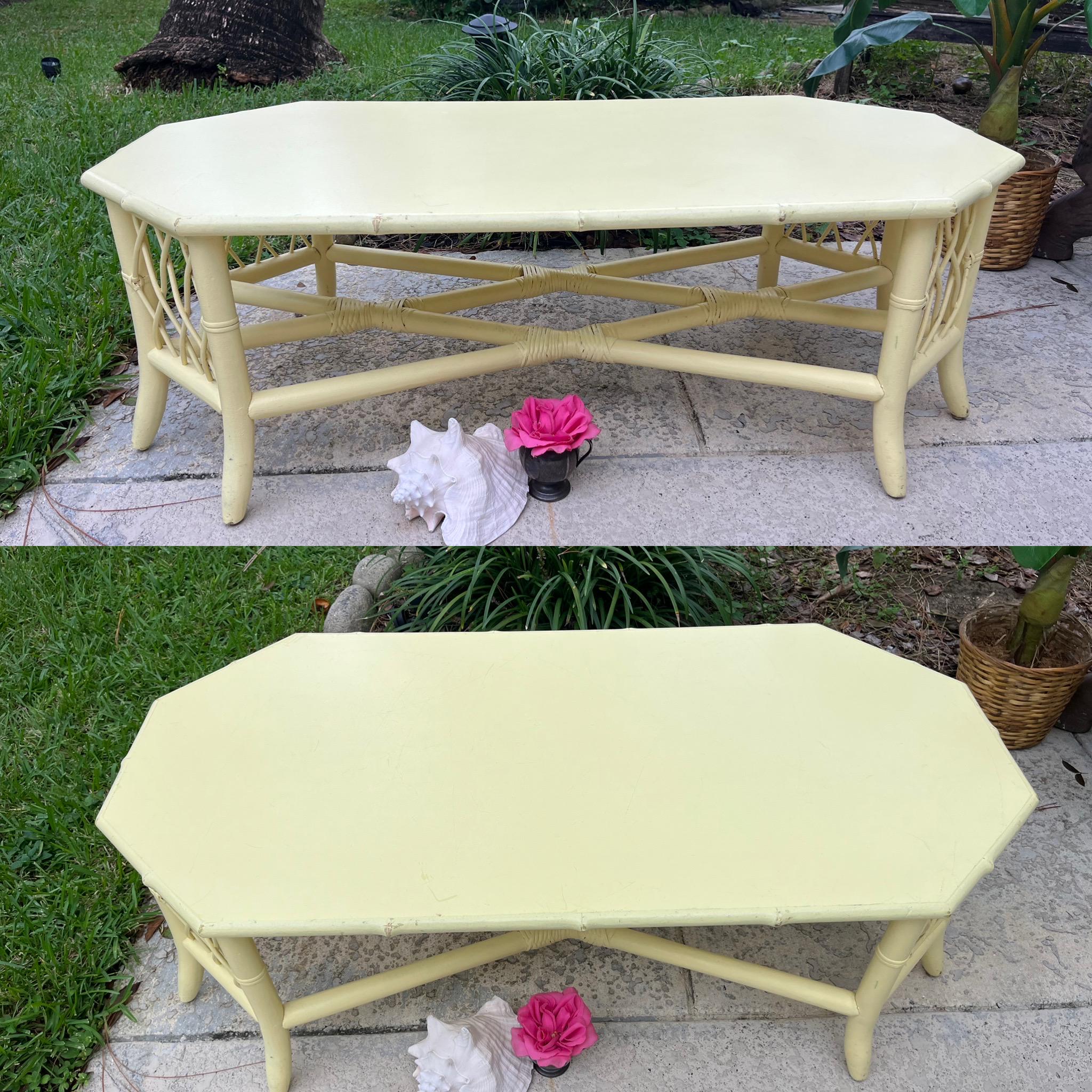 Chippendale Faux Bamboo Octagon Coffee Table, Yellow Chinoiserie