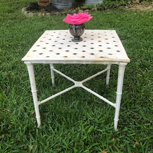 Sold BROWN JORDAN CALCUTTA Faux Bamboo table, Brown Jordan Faux Bamboo Chippendale Table Vintage Calcutta Side Table at Retro Daisy Girl