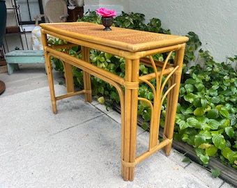 Bamboo Console table, Rattan Console Table Rattan Desk, vintage Island style seagrass rattan console table or desk 40" long