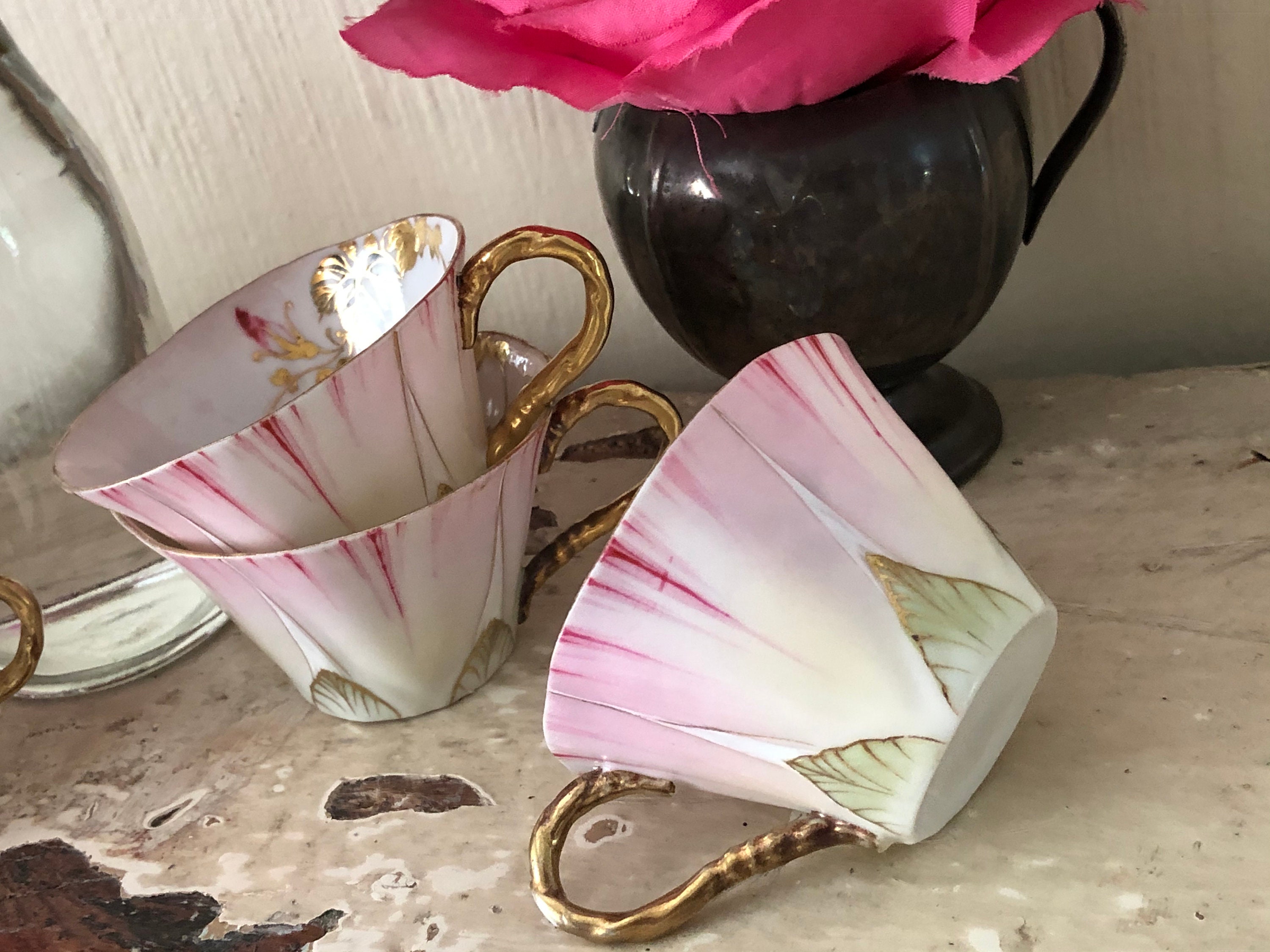 TINY FLOWER SHAPED TEACUPs / 6 Demitasse Tea cups gold handle Etsy