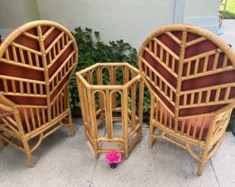 Bamboo Rattan Chairs, Tall back Rattan chairs, Chippendale style chairs, Bentwood bamboo Sculptural Chairs