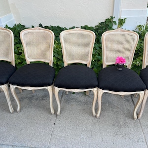 SET of 6 LOUIS XV Cane Back Dining Chairs, French Provincial Cane chairs, Vintage French Cane Carved floral chairs, Shabby Chic Cane Chairs
